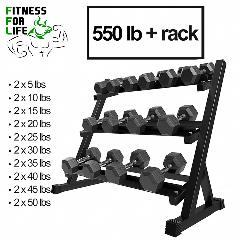 Load image into Gallery viewer, 550 lb HEX Dumbbells Set + Rack
