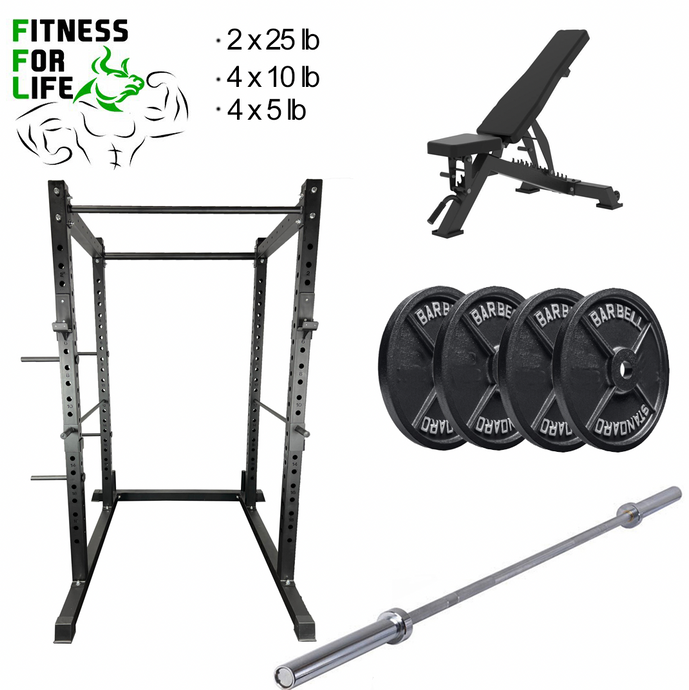 Squat Power Rack Cage 3x3 Heavy Duty Bundle (110 lb ) metal plates