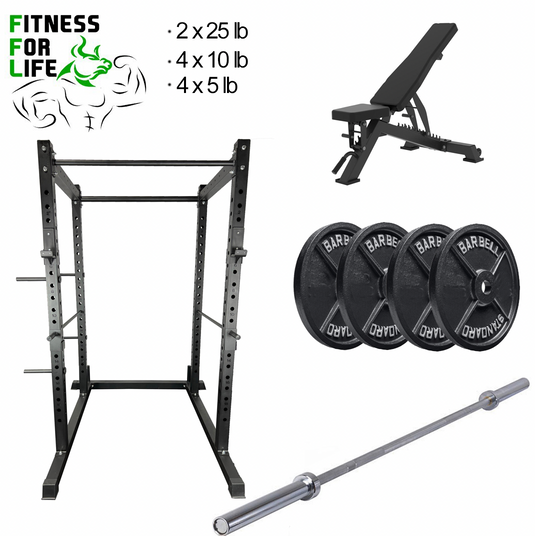Squat Power Rack Cage 3x3 Heavy Duty Bundle (110 lb ) metal plates